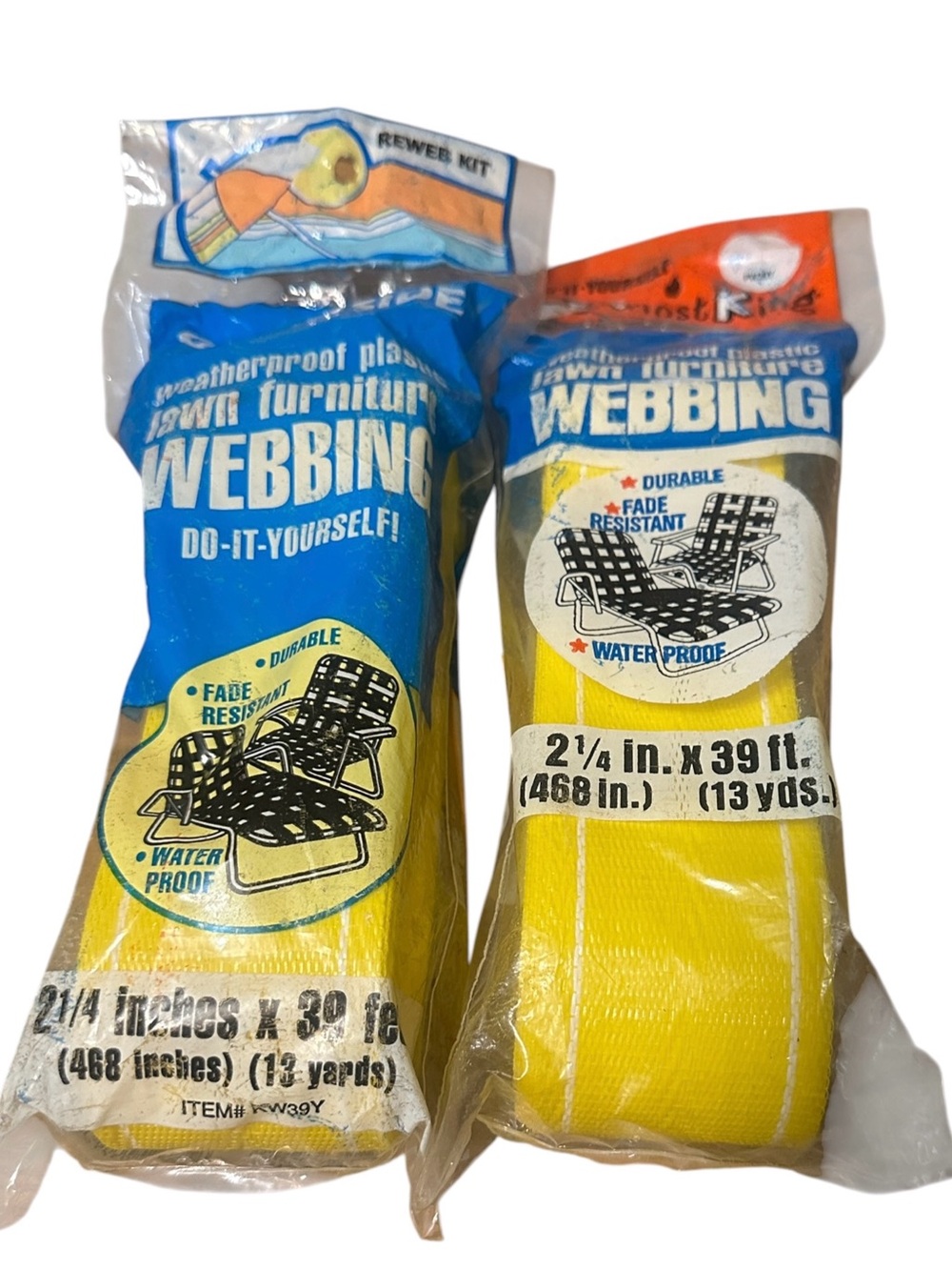 2 Vtg Weatherproof Lawn Furniture Webbing Yellow White Stripe 26 Yards Total
